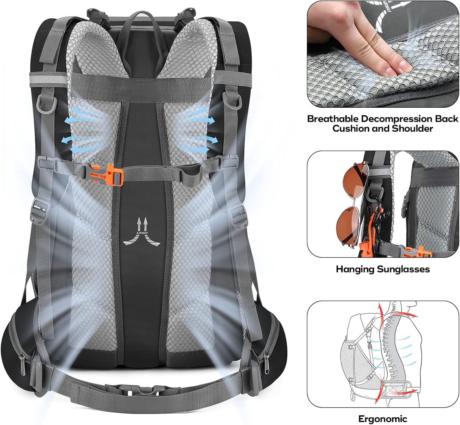 Maelstrom Hiking Backpack,Camping Backpack,40L Waterproof Hiking Daypack with Rain Cover,Lightweight Travel Backpack,Black - Image 5