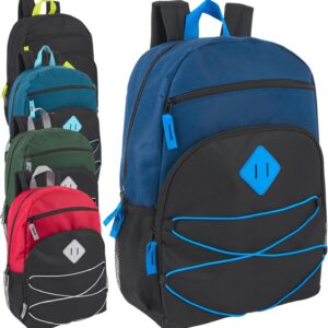 Adventure Trails 24 Pack Bulk Backpacks Wholesale for Homeless Men, Women, Donation | 17 Inch Dual Compartment Bungee Backpacks with Pockets (Dark Colors Pack)