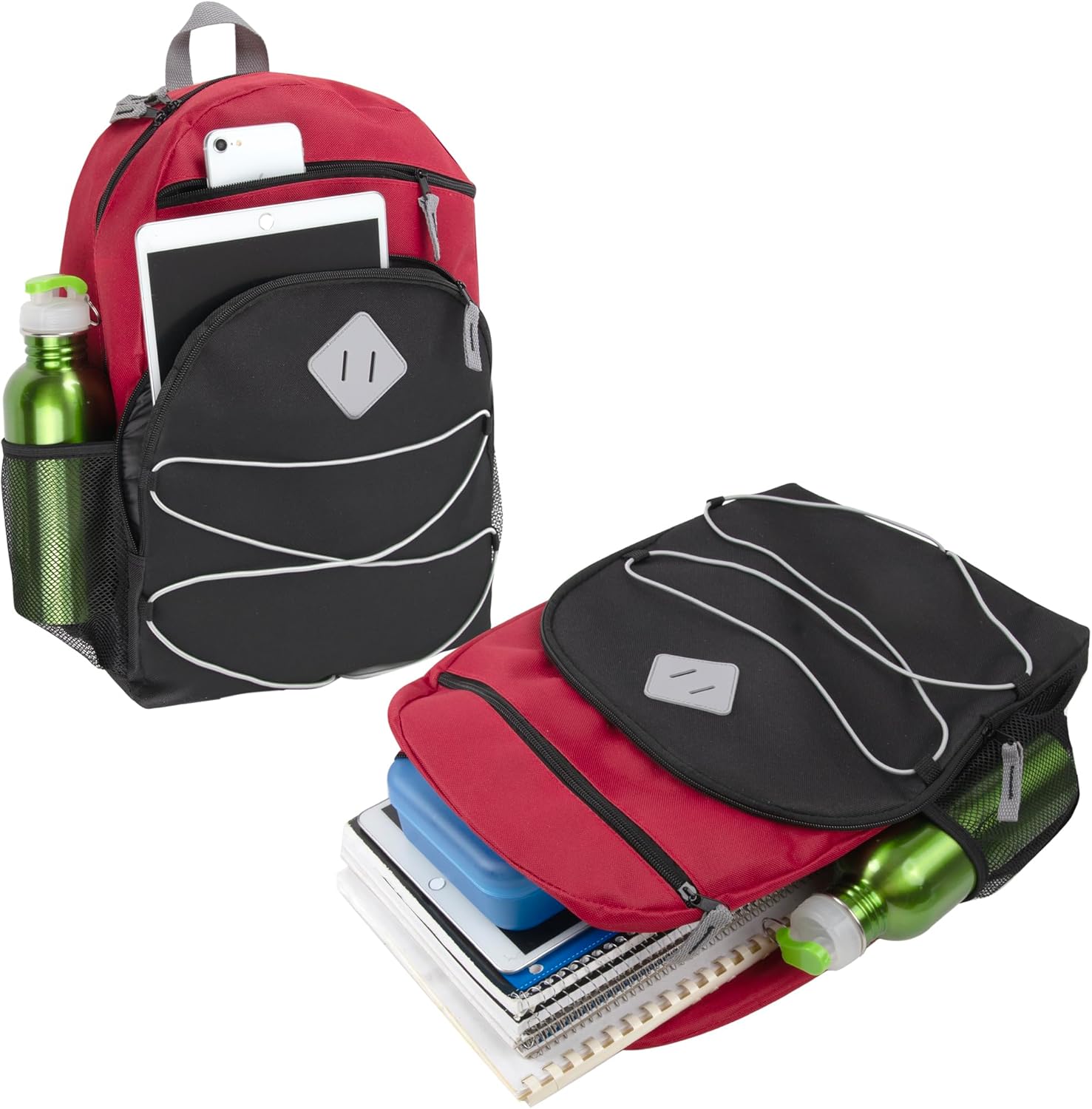 Adventure Trails 24 Pack Bulk Backpacks Wholesale for Homeless Men, Women, Donation | 17 Inch Dual Compartment Bungee Backpacks with Pockets (Dark Colors Pack) - Image 4