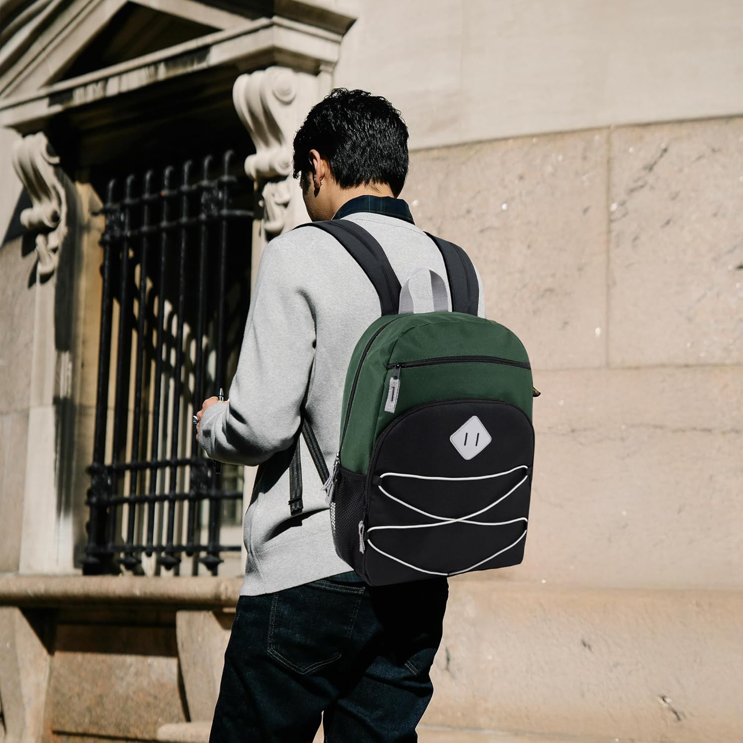 Adventure Trails 24 Pack Bulk Backpacks Wholesale for Homeless Men, Women, Donation | 17 Inch Dual Compartment Bungee Backpacks with Pockets (Dark Colors Pack) - Image 8
